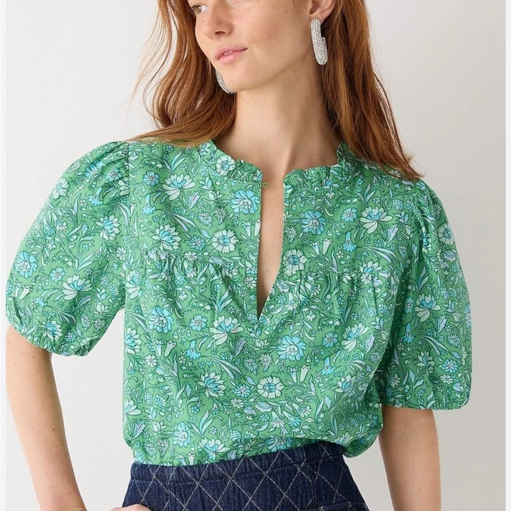 NWT J.Crew floral puff sleeve blouse | Women’s Size XS